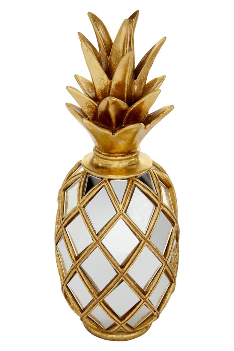 Goldtone Glass Pineapple Fruit Sculpture with Mirror Accents, Alternate, color, GOLD