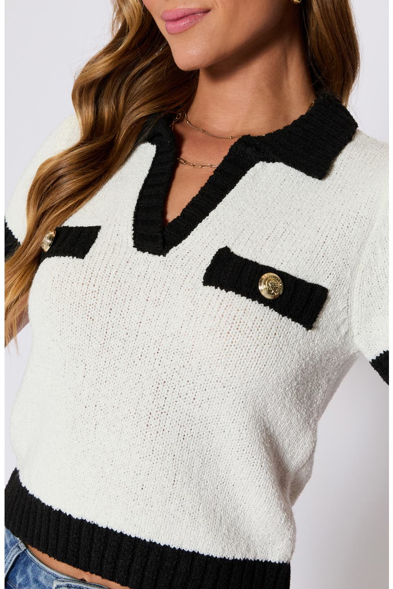 Contrast Trim Polo Sweater (Nordstrom Exclusive), Alternate, color, WHITE/ BLACK