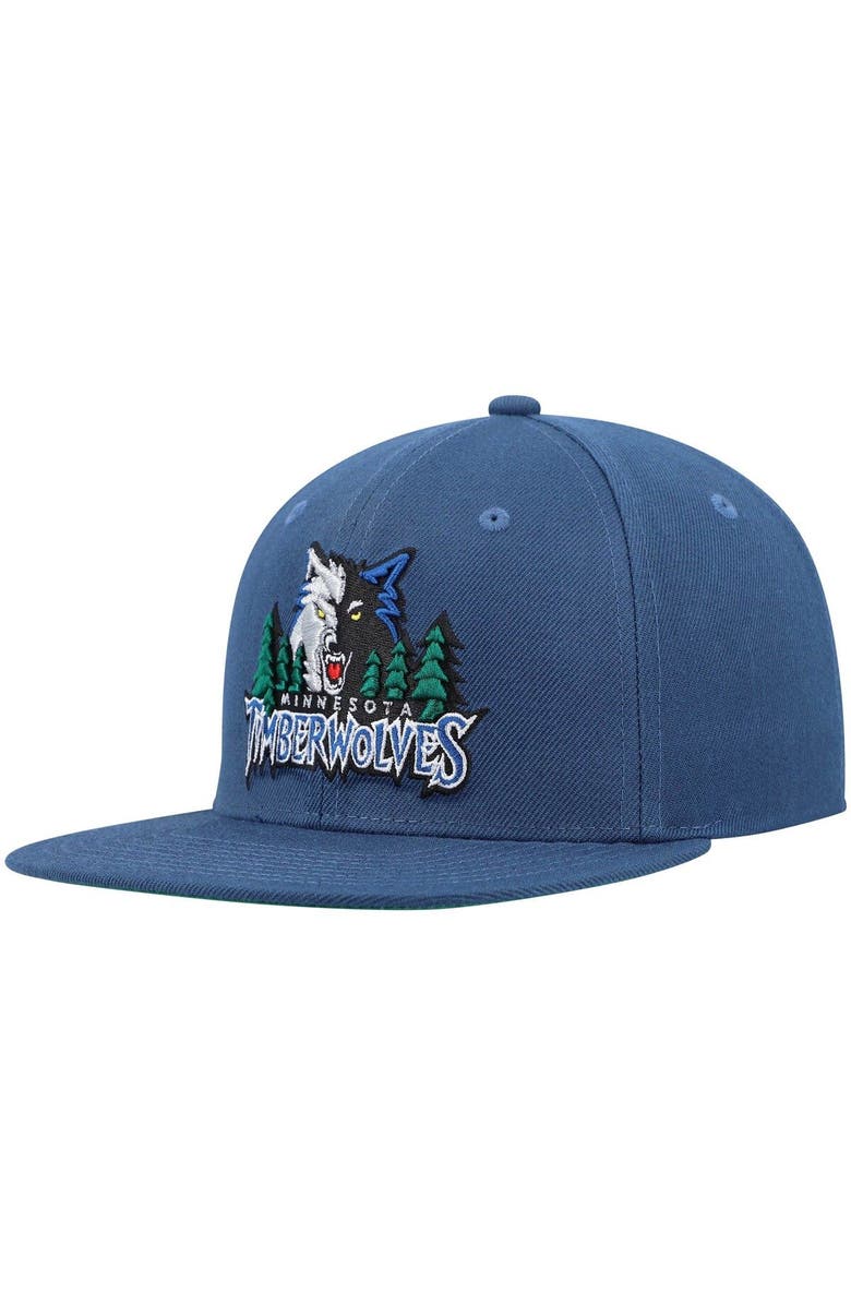Mitchell & Ness Men's Mitchell & Ness Blue Minnesota Timberwolves Hardwood Classics Team Ground 2.0 Snapback Hat, Main, color, 