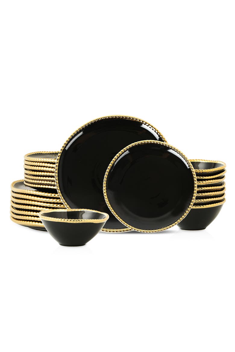 Akoya Porcelain 24-Piece Dinnerware Set, Main, color, Black