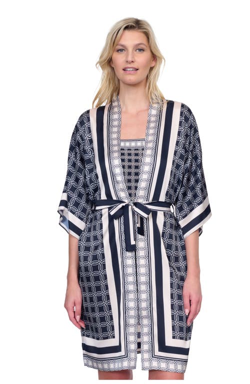 Gottex Golden Chic Flutter Sleeve Robe With Tie In Black Cream