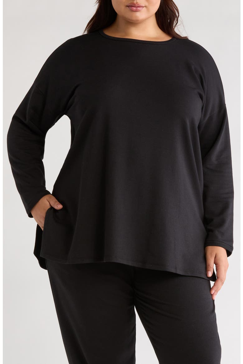 Crewneck Long Sleeve Longline Top, Main, color, BLACK