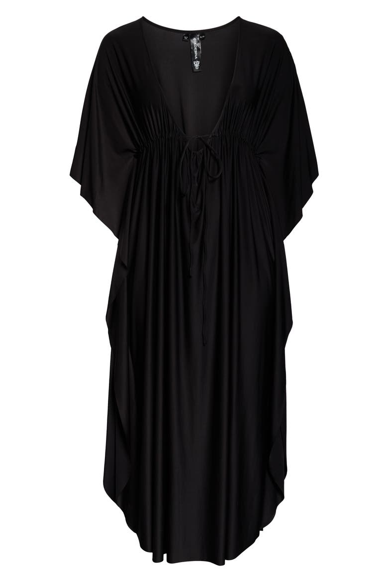 Tie Front Caftan Maxi Dress, Alternate, color, BLACK