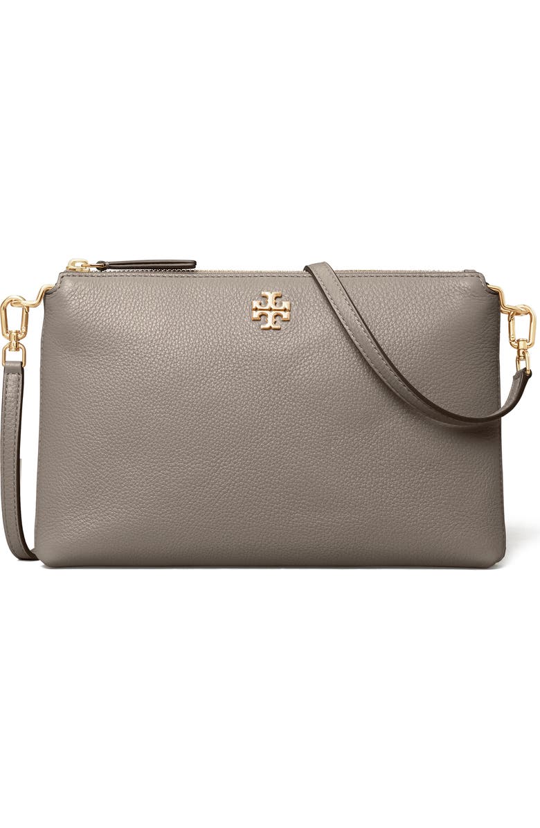 Tory Burch Mercer Pebbled Zip Crossbody Bag, Main, color, Gray Heron