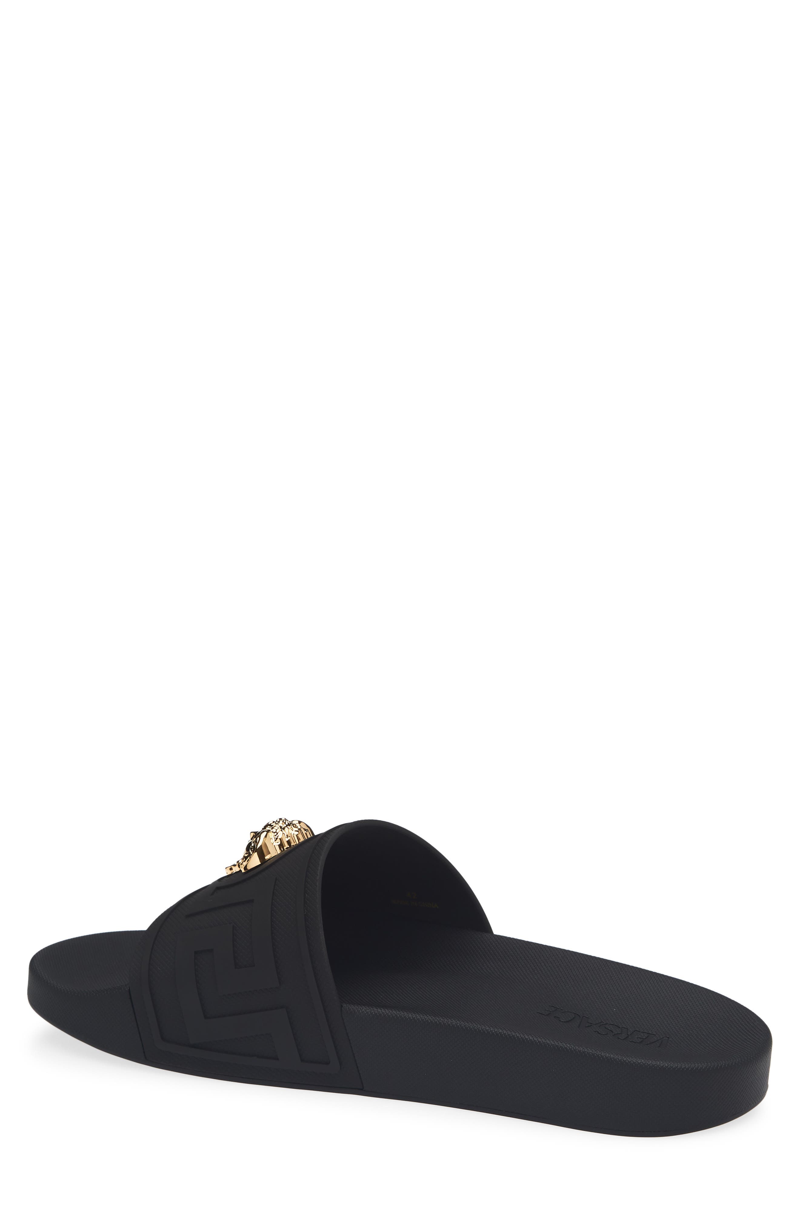 La Medusa Slide Sandal, Alternate, color, BLACK-VERSACE GOLD