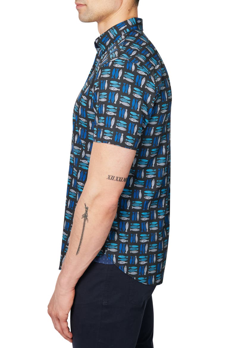 Fish Micro Print Performance Shirt, Alternate, color, NAVY
