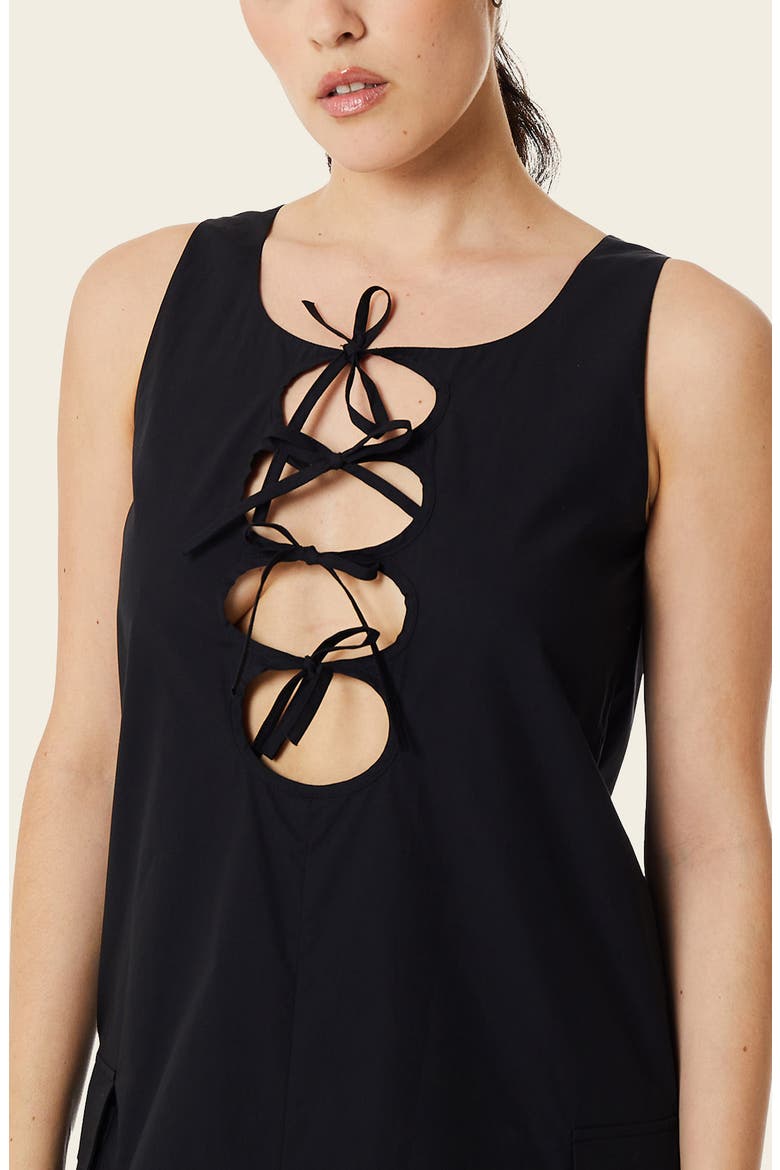 Shyla Bow Cutout Cotton Maxi Dress, Alternate, color, BLACK