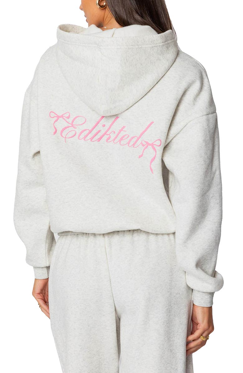 EDIKTED Sasha Bow Detail Hoodie, Alternate, color, Gray-Melange