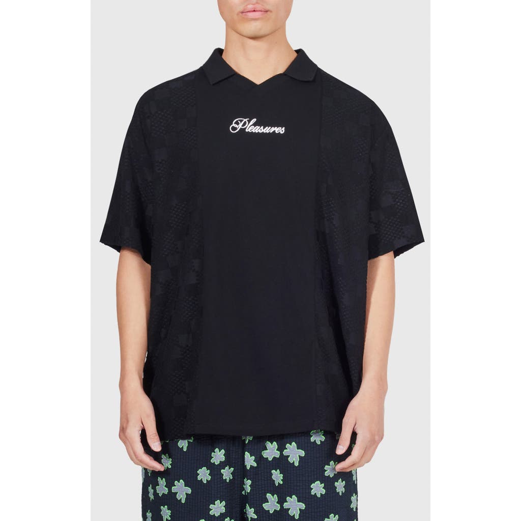 Pleasures Planets Johnny Collar Graphic Polo In Black