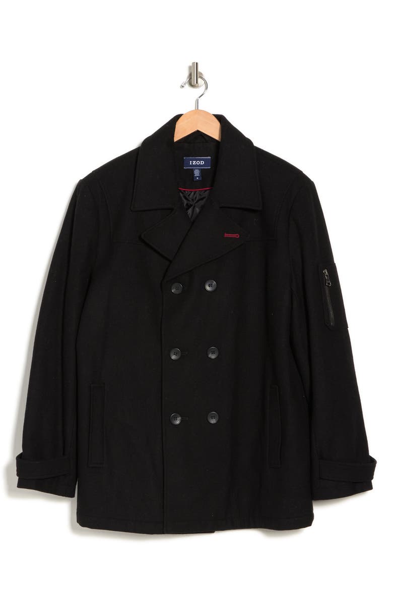IZOD Double Breasted Wool Blend Peacoat, Alternate, color, 