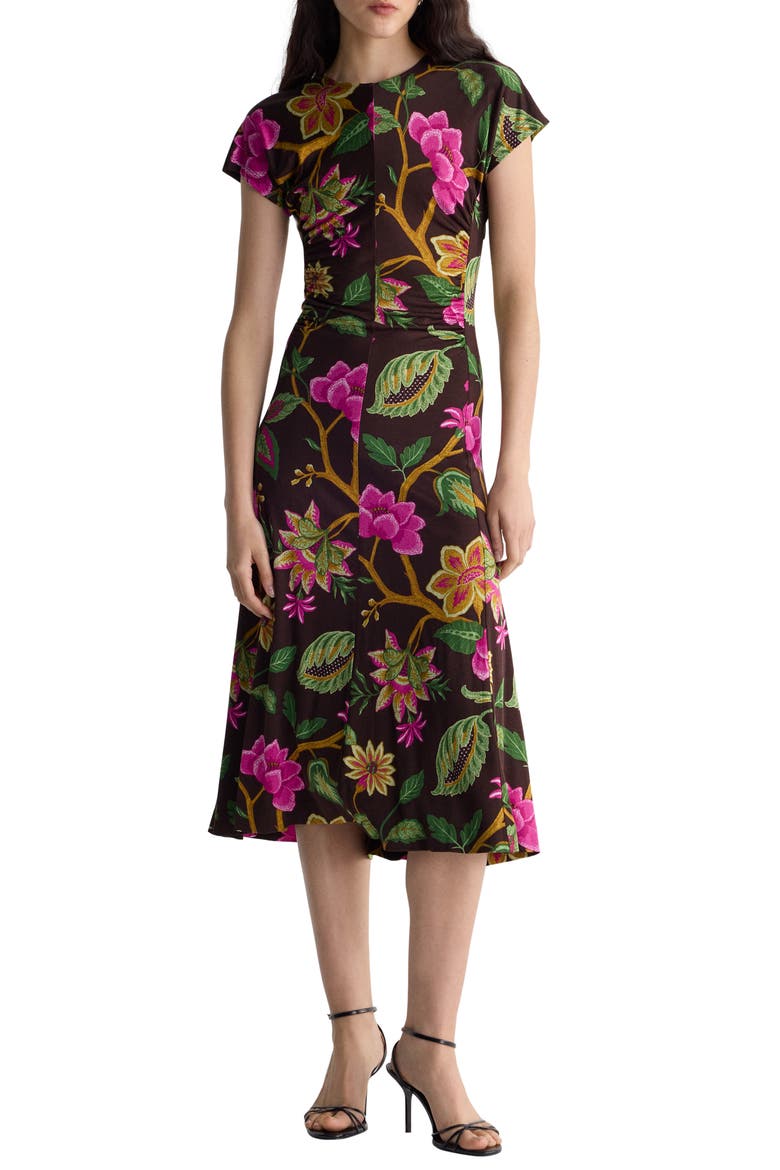 Mavis Floral Cap Sleeve Midi Dress, Main, color, HAWTHORNE SOIL