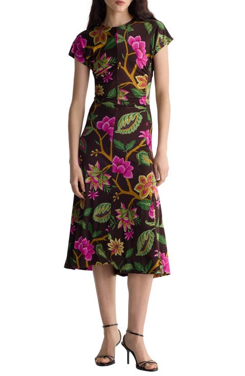 Mavis Floral Cap Sleeve Midi Dress