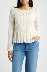 Bobeau Pattern Stripe Peplum Cardigan