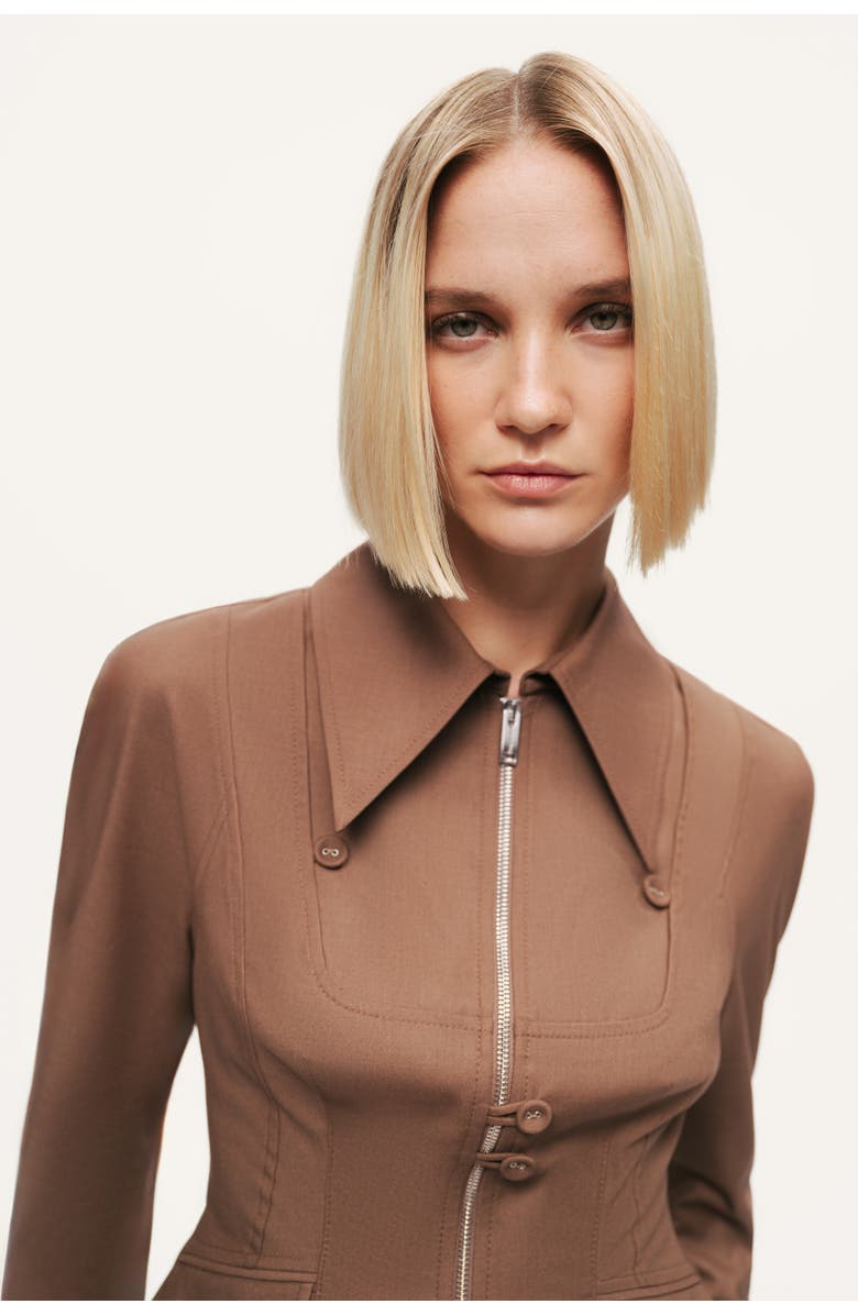 Nocturne Zip-Front Tailored Jacket, Alternate, color, Brown