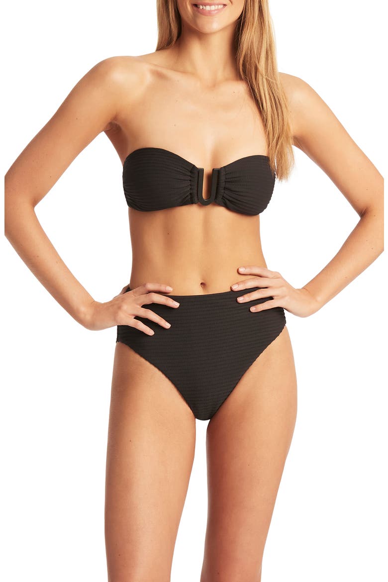 Retro High Waist Bikini Bottoms, Alternate, color, BLACK
