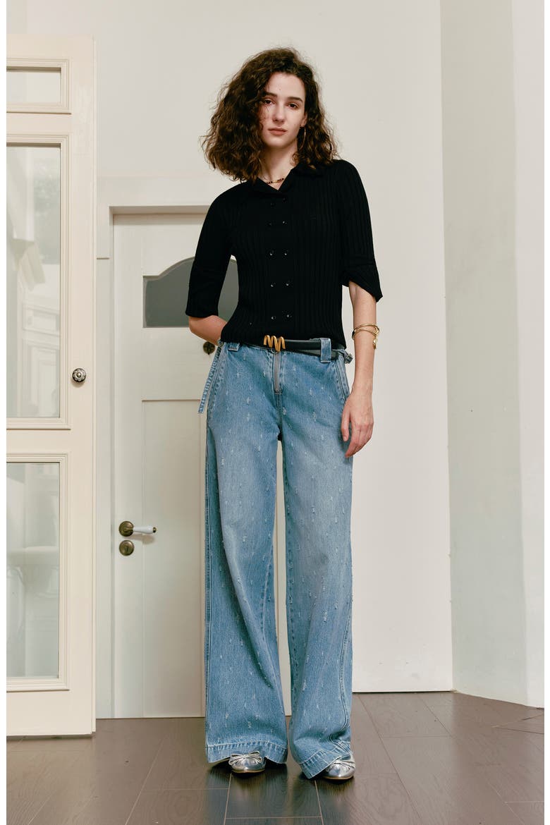 Distressed Low Rise Wide Leg Jeans, Alternate, color, VINTAGE MEDIUM BLUE