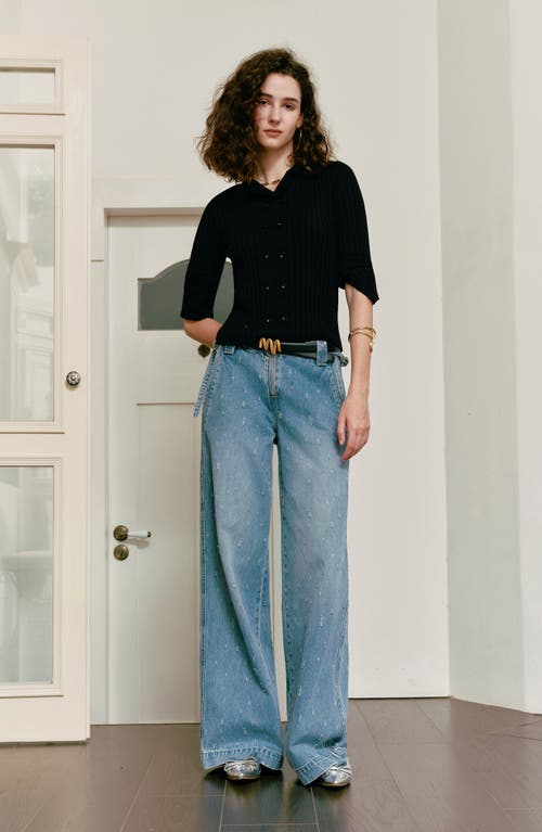 Bayeas Distressed Low Rise Wide Leg Jeans In Blue