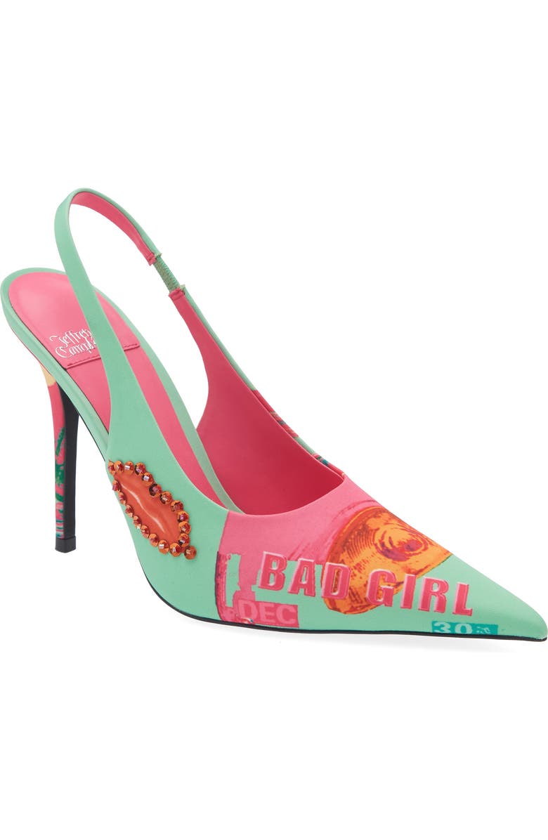 Jeffrey Campbell Surpass Slingback Pointed Toe Pump, Main, color, Green Bad Girl Combo