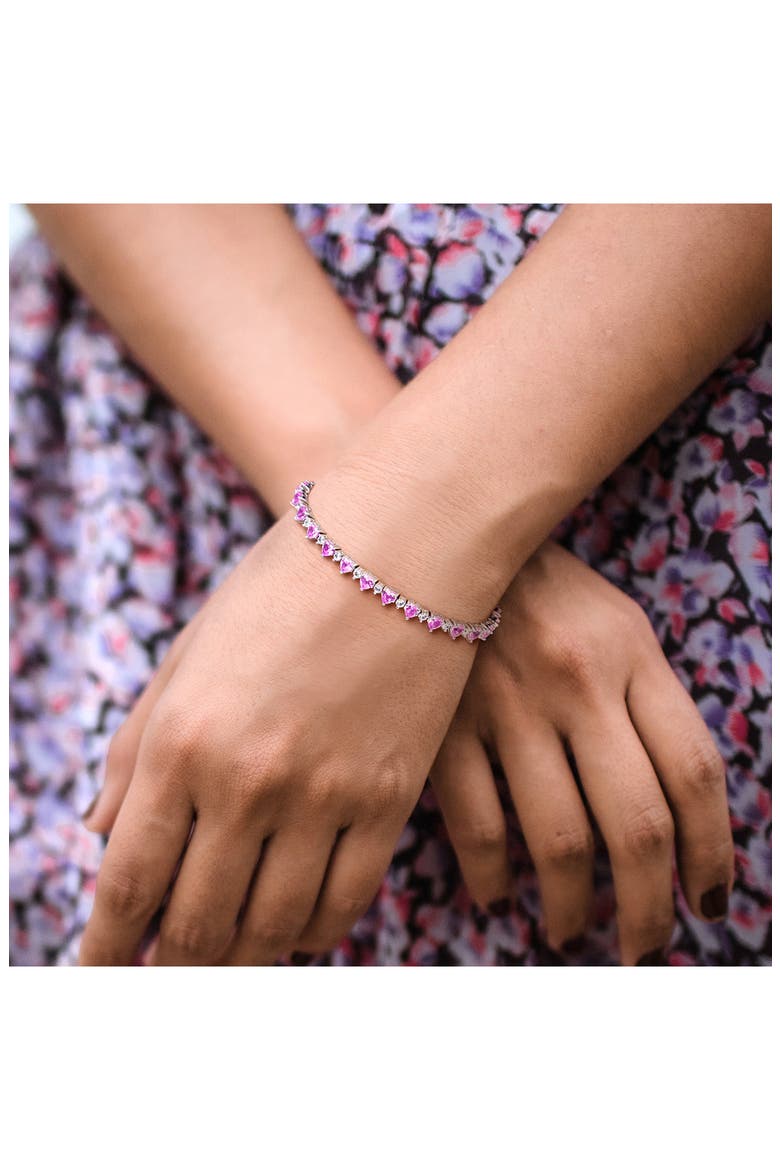 Heart Cut Lab Created Pink Sapphire & White Sapphire Tennis Bracelet, Alternate, color, PINK