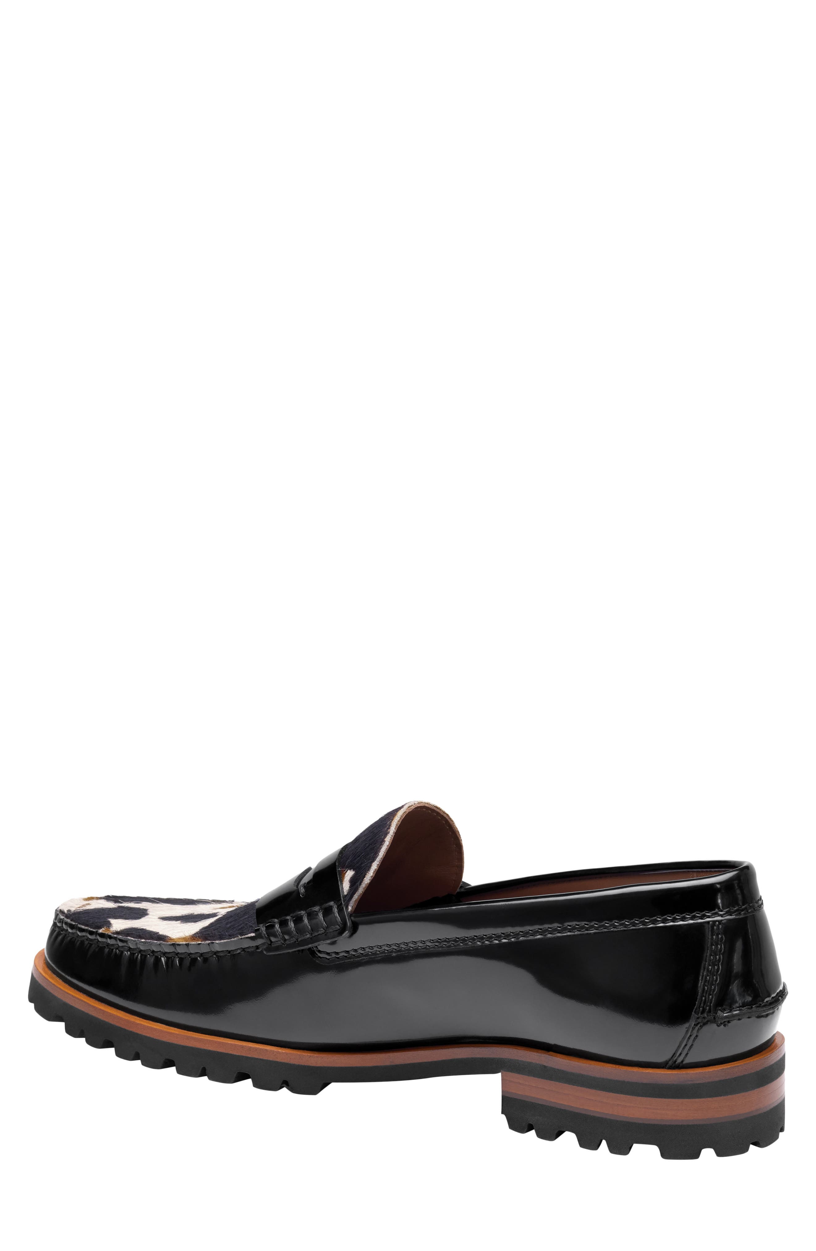 Baldwin Lug Sole Penny Loafer, Alternate, color, BLACK/ WHITE MULTI HAIRCALF