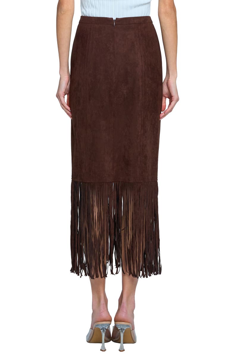 CIEBON Harbor Fringe Faux Suede Midi Skirt, Alternate, color, 