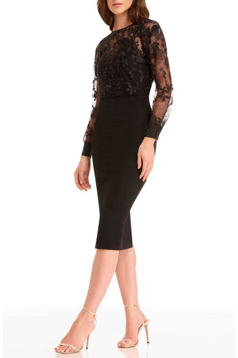 Pilar Mixed Media Long Sleeve Cocktail Sheath Dress, Alternate, color, BLACK