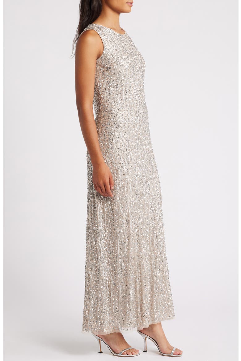 Sequin Stripe Sleeveless Gown, Alternate, color, SILVER