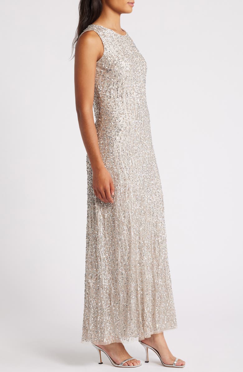 Pisarro Nights Sequin Stripe Sleeveless Gown, Alternate, color, Silver