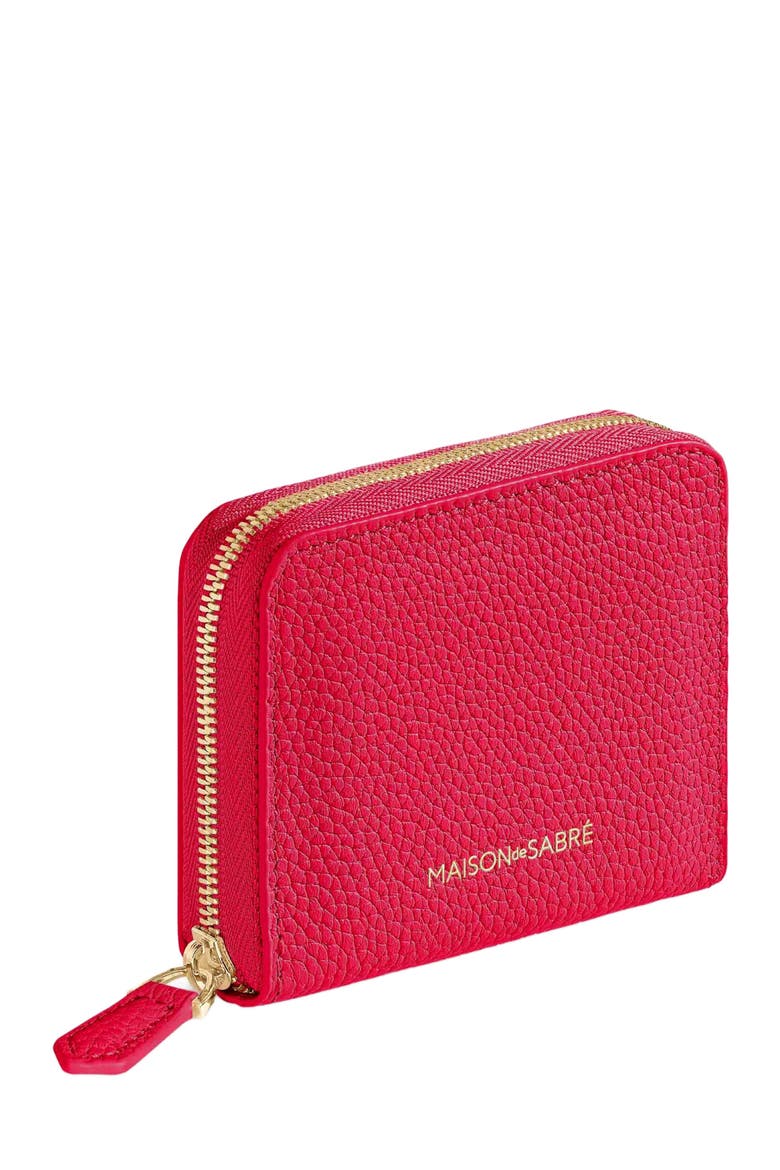 Small Leather Zipped Wallet, Alternate, color, Shibuya Fuchsia