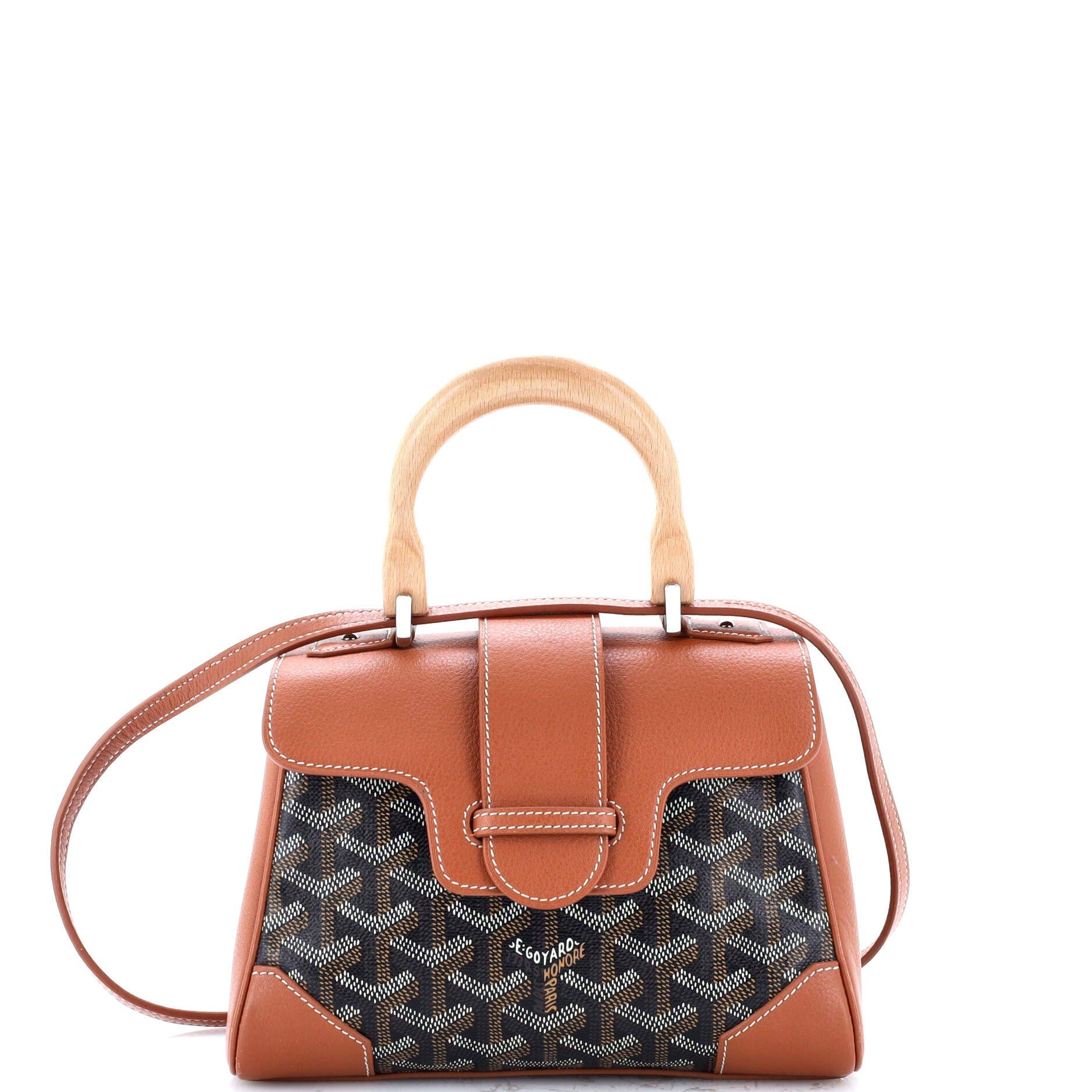 Pre-Owned Goyard Saigon Top Handle Bag Coated Canvas with Leather Mini, Main, color, Brown