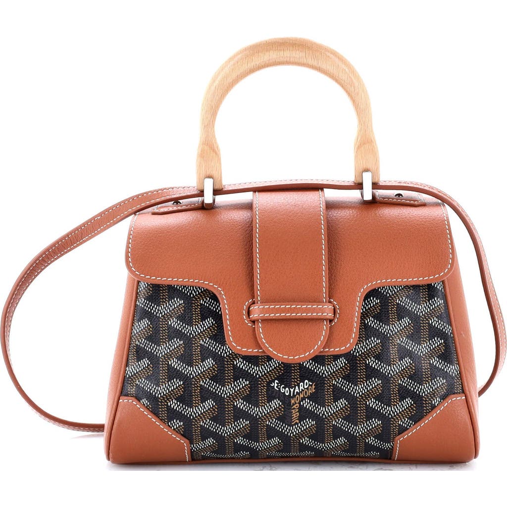 Pre-owned Goyard Goyard Saigon Top Handle Bag Coated Canvas With Leather Mini In Brown