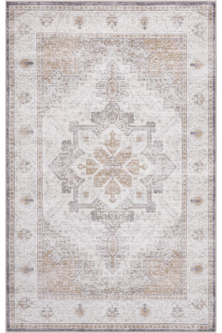 Eleanor Vintage Medallion Border Non-Slip Machine-Washable Cream/Terra 5 ft. x 8 ft. Area Rug, Alternate, color, Cream/Beige
