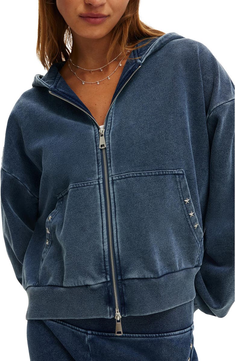 Cotton On Women's Oversized Zip Through Hoodie, Alternate, color, Indigo Dye