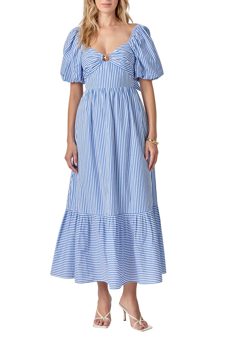 Starfish Stripe Puff Sleeve Maxi Dress, Main, color, WHITE/ BLUE