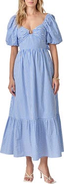English Factory Starfish Stripe Puff Sleeve Maxi Dress