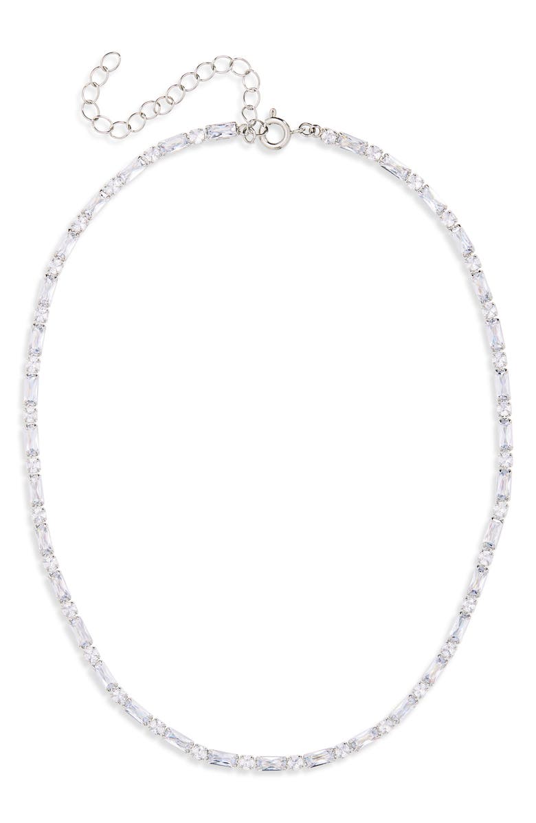 NORDSTROM RACK Mixed Cut CZ Tennis Necklace, Main, color, Clear- Silver