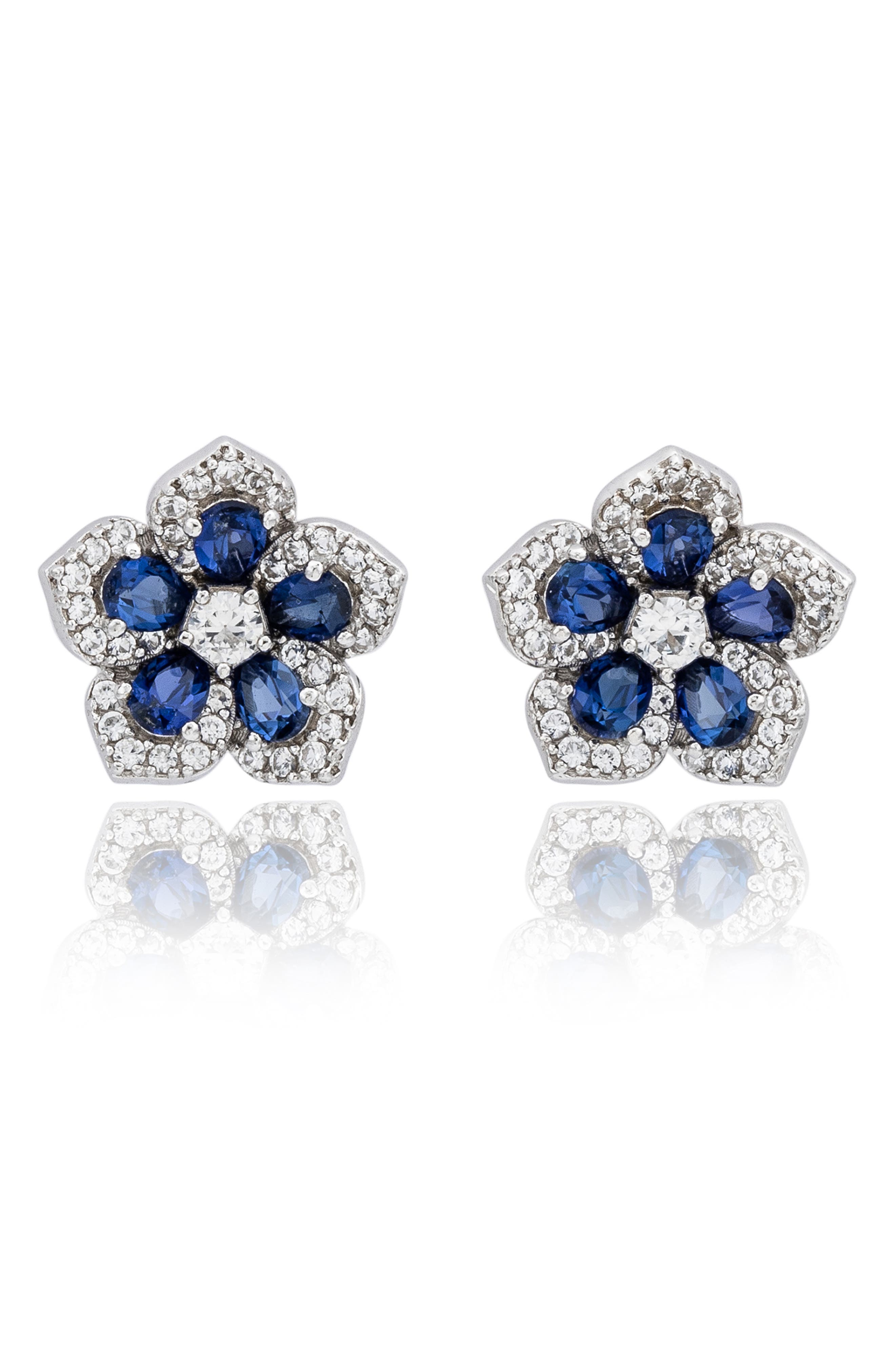 SUZY LEVIAN Sapphire & Diamond Flower Stud Earrings