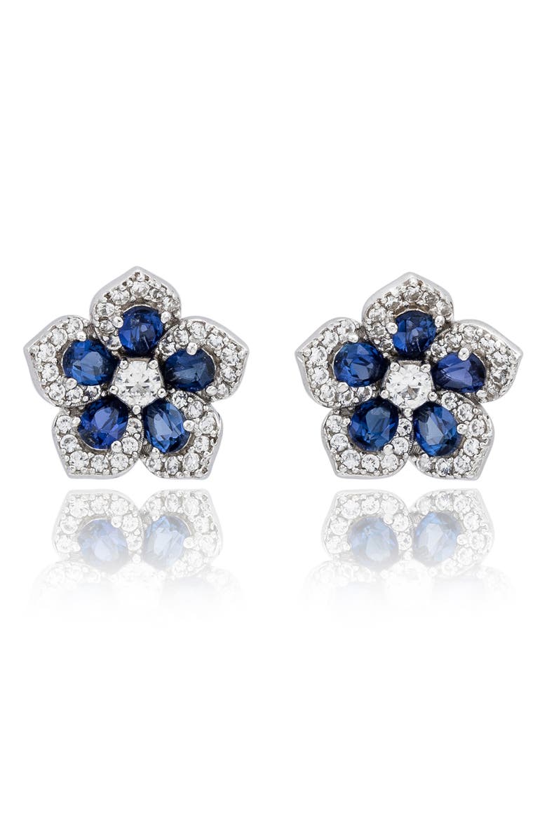 SUZY LEVIAN Sapphire & Diamond Flower Stud Earrings, Main, color, Blue