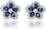 SUZY LEVIAN Sapphire & Diamond Flower Stud Earrings