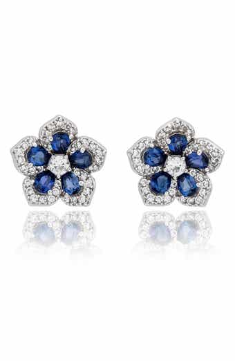 SUZY LEVIAN Sapphire & Diamond Flower Stud Earrings