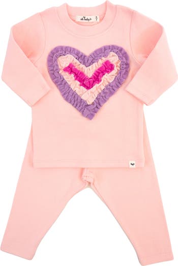 Multi Ruffle Heart Terry Applique Two Piece Set