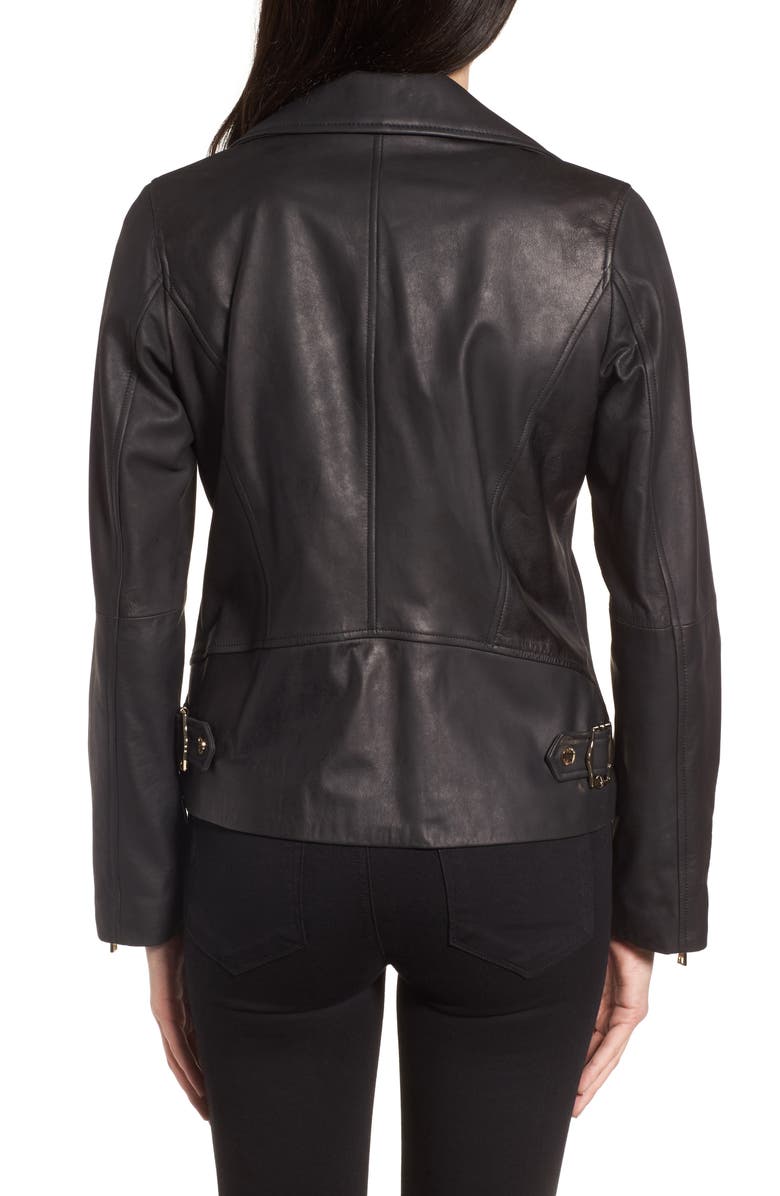 Tahari Skylar Leather Moto Jacket, Alternate, color, 