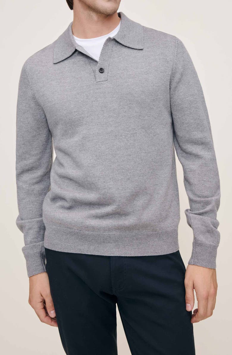 DL1961 Merino Wool Johnny Collar Polo Sweater, Main, color, Grey Melange