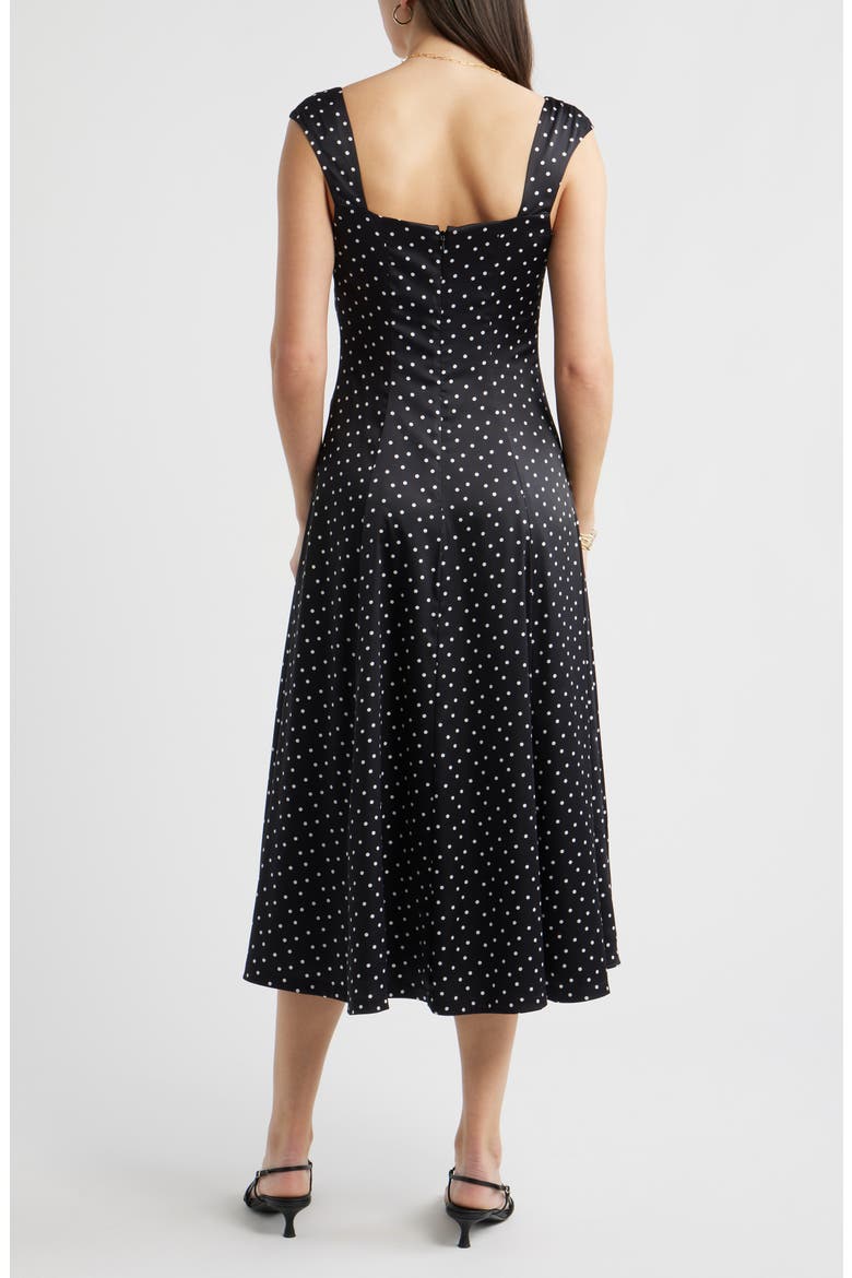 Cap Sleeve Satin Midi Dress, Alternate, color, BLACK DELILAH DOT