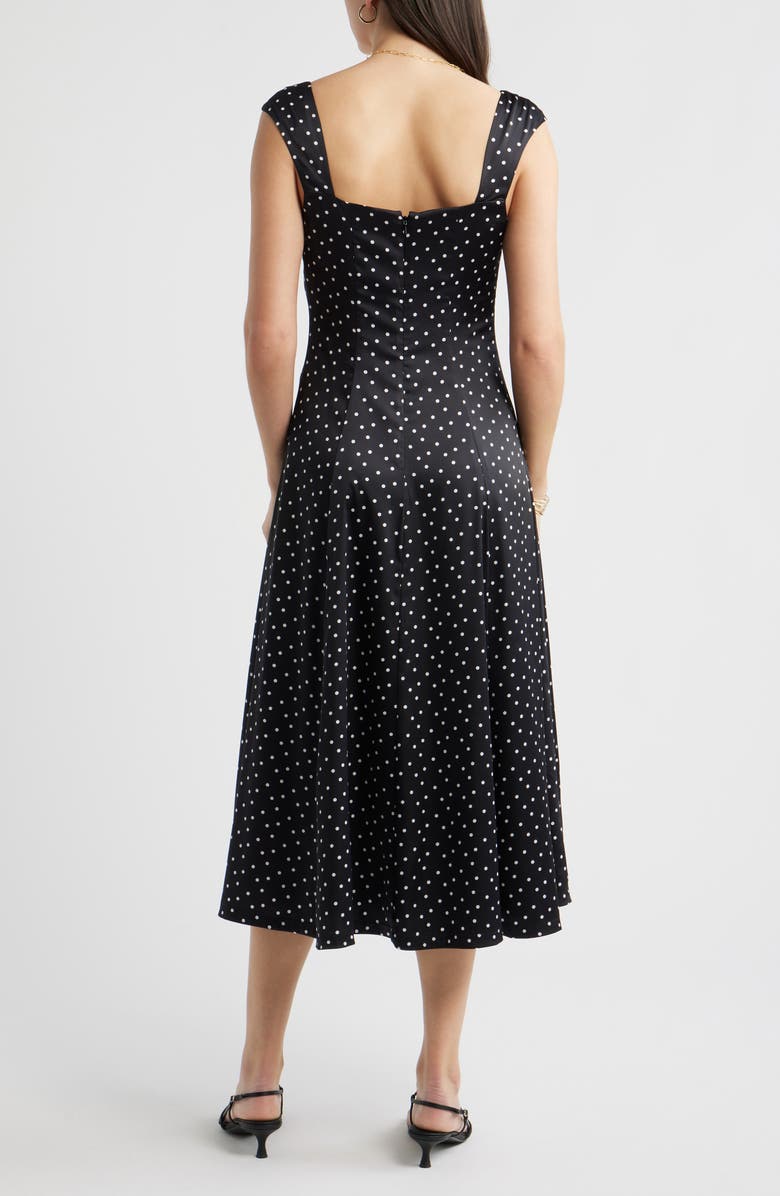 Chelsea28 Polka Dot Cap Sleeve Satin Midi Dress, Alternate, color, Black Delilah Dot