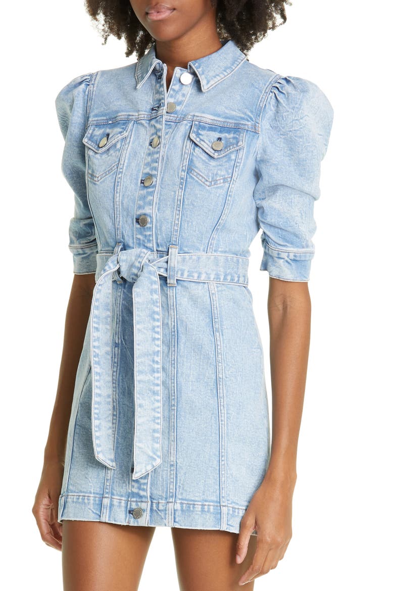 Magali Puff Sleeve Stretch Cotton Denim Dress, Alternate, color, ROCKY BLUES LIGHT