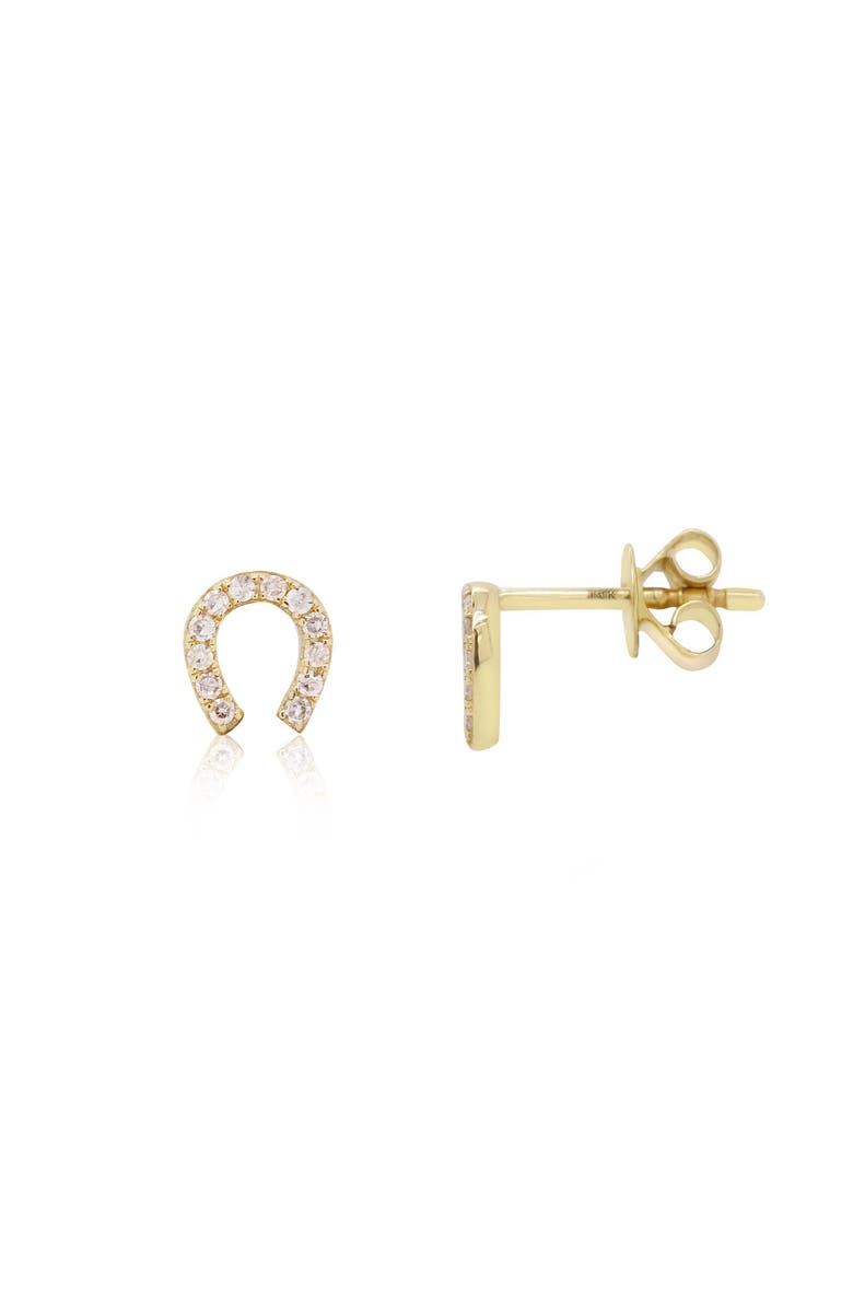 The Lovery Fine Jewelry Mini Diamond Horseshoe Stud Earrings, Main, color, Yellow Gold