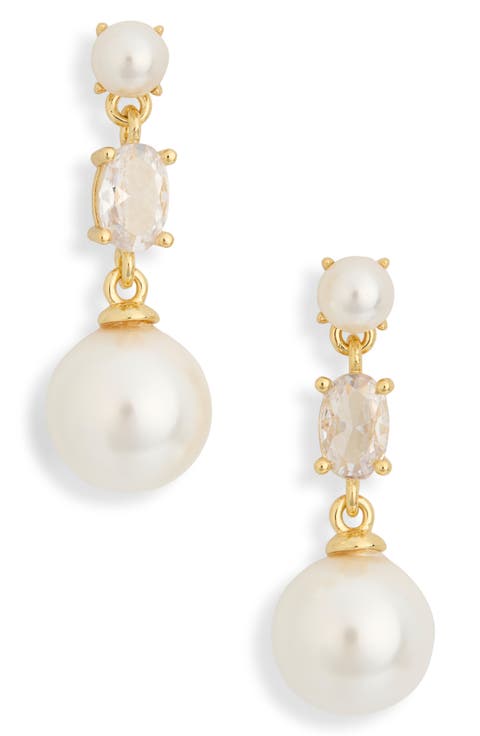 Cubic Zirconia & Faux Pearl Cluster Linear Earrings