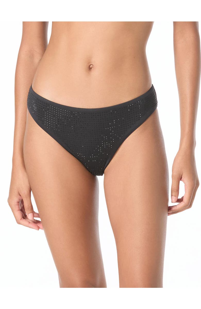 MICHAEL Michael Kors Rhinestone Studded Solids Bikini Swim Bottom, Main, color, Black