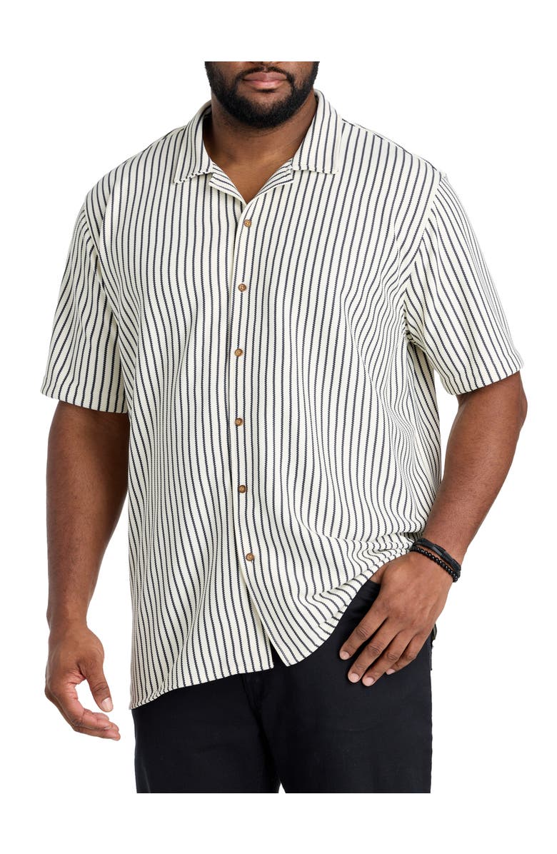 True Nation by DXL Big & Tall Striped Camp Shirt, Main, color, Cream Black